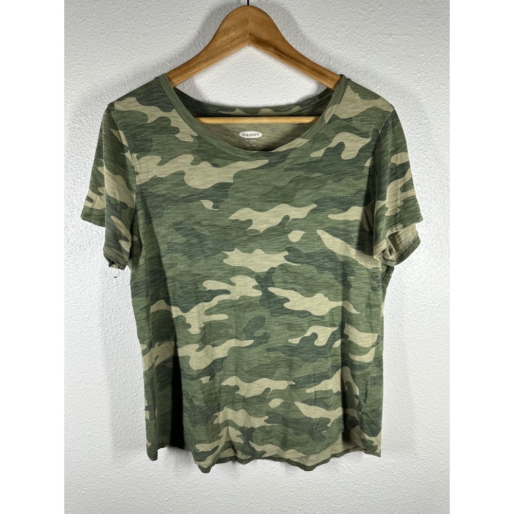 Old Navy T-Shirt Womens M Green‎ EveryWear Camo Print Slub Knit Short Sleeve Tee